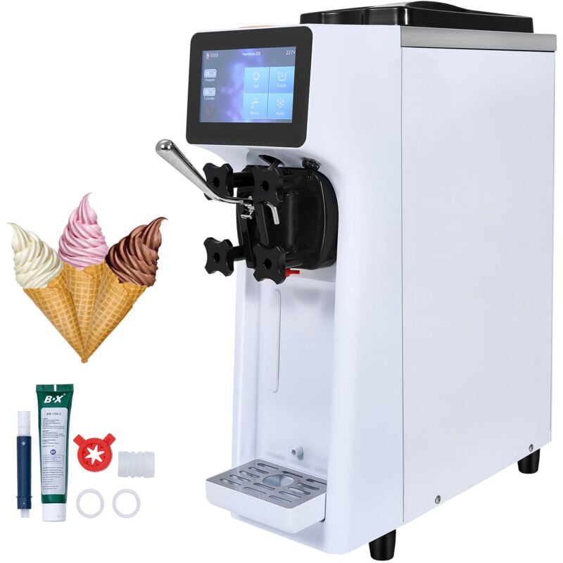 Machine a Creme Glacee Commerciale 10 L/h 900 w 1 Saveur, Machine a Glace Italienne Tremie en Inox de 4 l, Pre-Refrigeration Automatique a Ecran