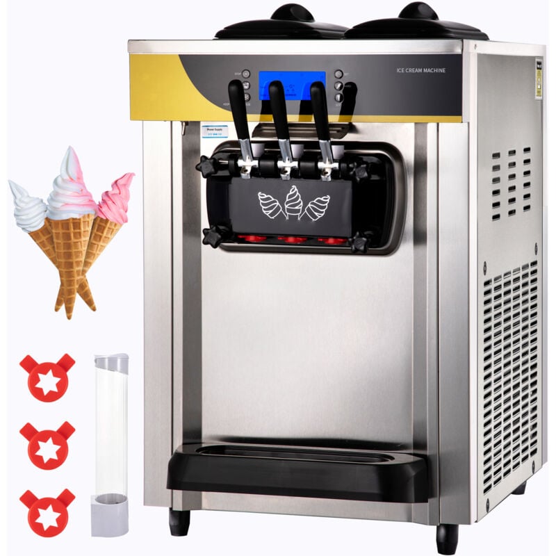 Commercial Ice Cream Maker 22-30L/H 2200W Soft Serve Machine 2x6L Hopper 2L Cylinder lcd Panel, Frozen Yogurt Maker for Restaurant Snack Bar, Silver