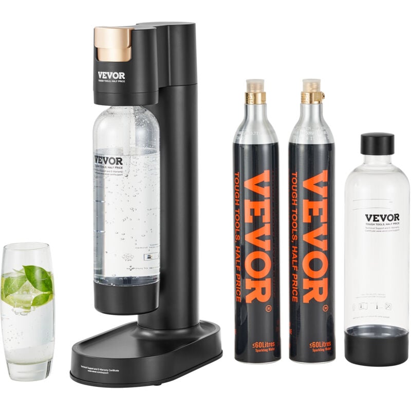 Vevor Machine a eau gazeuse pour gazeification domestique,machine a eau petillante et soda avec 2 bouteilles pet de 1 l sans bpa, 2 cylindres de CO2,