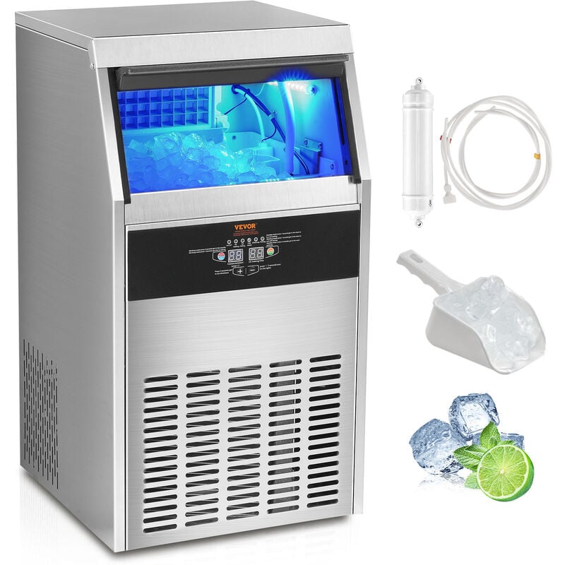 VEVOR Machine a Glacons Commerciale 47 kg/24 h Appareil de Preparation de Glacons 50 Bacs a Glacons Capacite de Stockage 15 kg Nettoyage Auto sans
