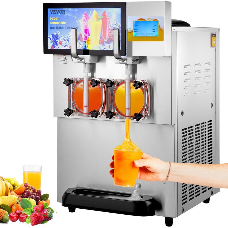 Vevor Machine a Granites Commerciale 2x8L Machine a Granitas en Inox Alimentaire Machine a Slushie Refrigeration Rapide Panneau Intelligent