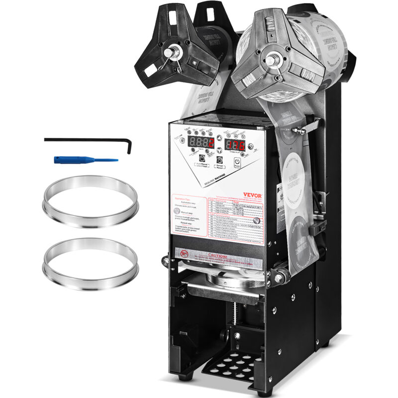 Vevor Machine a sceller tasses entierement automatique, 500-650 tasses/h, scelleuse electrique a the Boba 180 mm haut 90/95 mm panneau lcd de