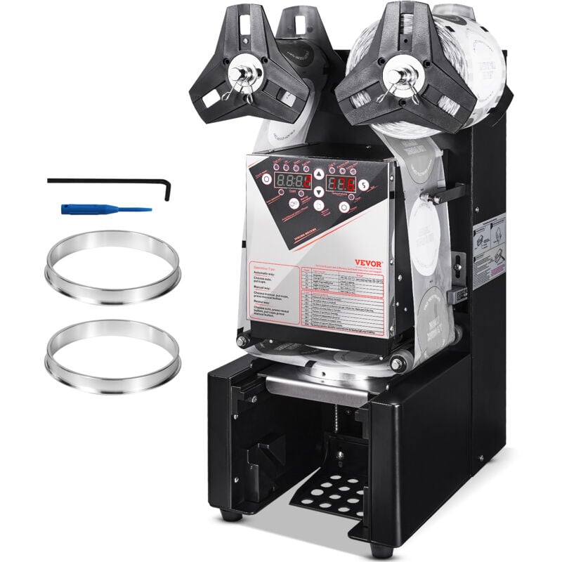 Vevor Machine a sceller tasses entierement automatique, 500-650 tasses/h, scelleuse electrique a the Boba 190 mm haut 90/95 mm panneau lcd de