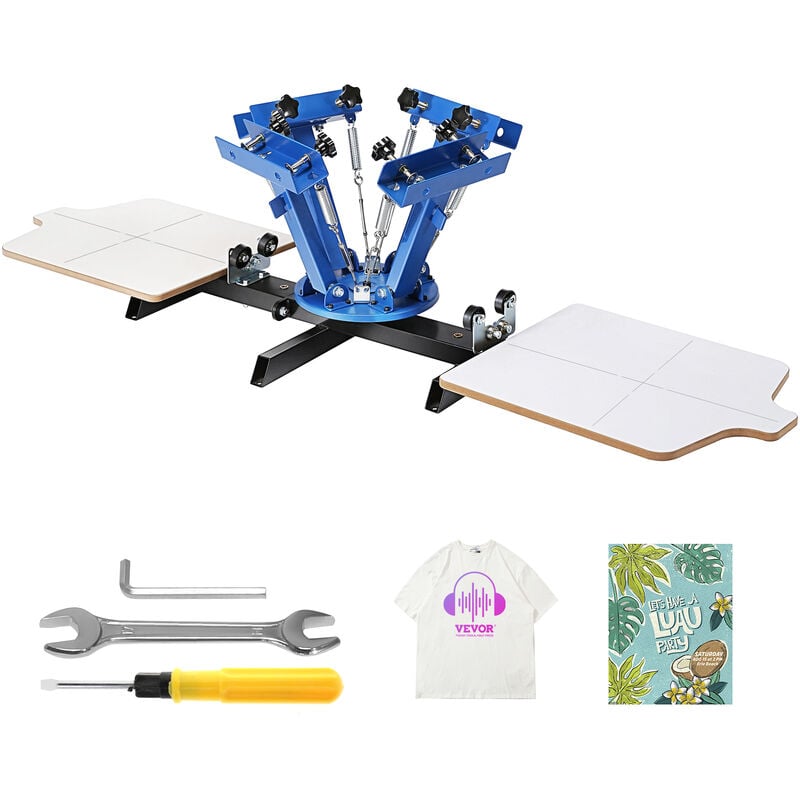 Vevor Machine de Serigraphie 4 Couleurs 2 Stations Presse a Serigraphie Plateau 54 x 45 cm Machine deImpression a Ecran Rotative a 360° pour