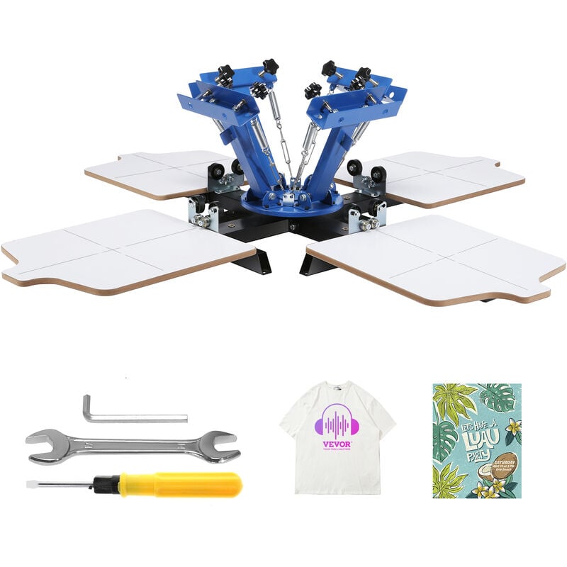 Vevor Machine de Serigraphie 4 Couleurs 4 Stations Presse a Serigraphie Plateau 54 x 45 cm Machine deImpression a Ecran Rotative a 360° pour
