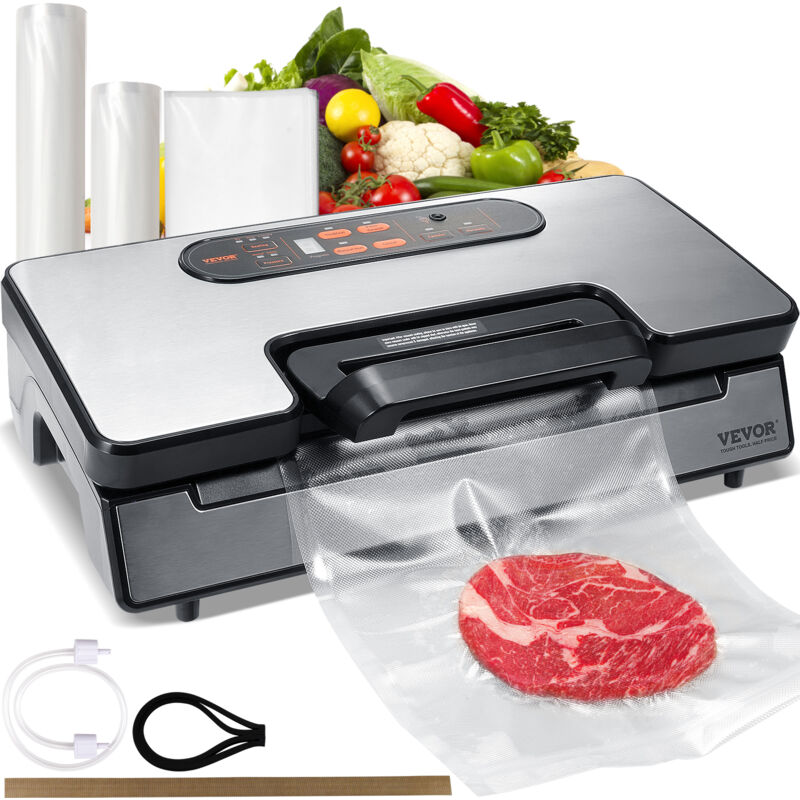 VEVOR Vacuümsealer 130W Vacuümsealer 90Kpa Sealapparaat 30cm seallengte Foliesealer voor droog of vochtig voedsel Incl. 10x vacuümzakken, 2x vacuümzakrollen en slang