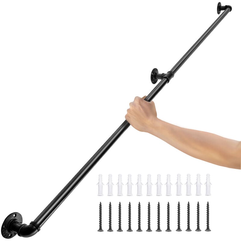 Vevor - Rampe Escalier Murale 2,12m Main Courante Acier Carbone Garde-Corps Metal Capacite Charge 200 kg/Tube Rambarde en 2 Tubes 32 mm 3 Supports