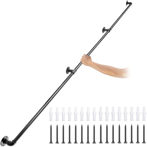 VEVOR Main Courante Escalier Rampe 3 Tubes Acier Carbone 2,7m Mural 200kg/Tube