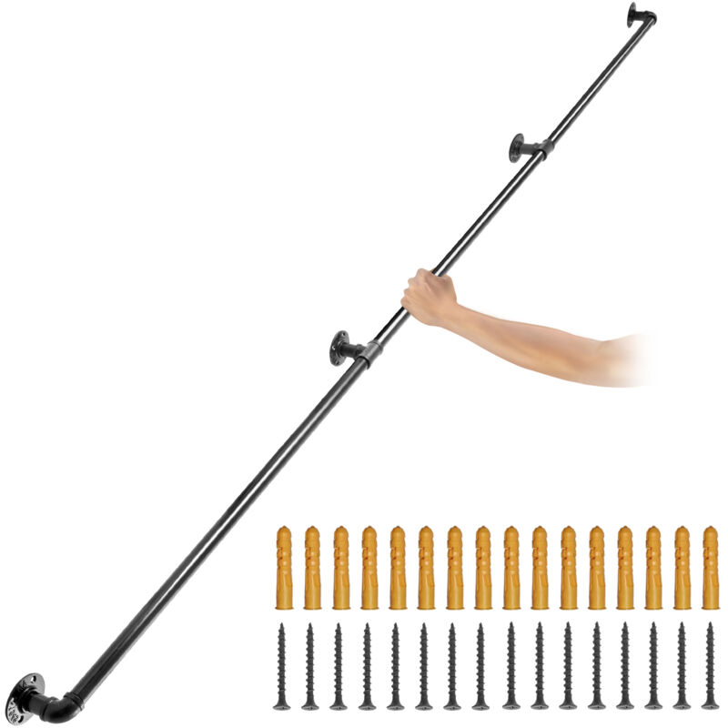 VEVOR Pipe Stair Handrail, 304.8 cm Staircase Handrail, 199.6 kg Load Capacity Carbon Steel Pipe Handrail, Industrial Pipe Handrail with Wall Mount Support, Round Corner Wall Handrailing for Indoor, Outdoor