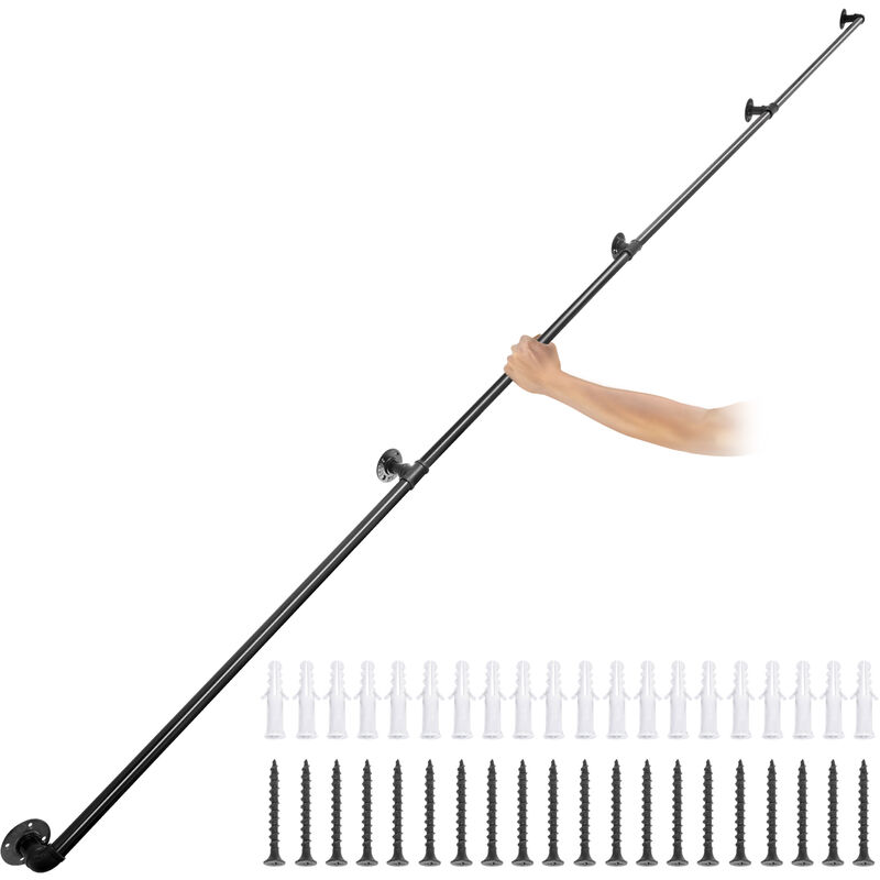 Vevor - Rampe Escalier Murale 3,96m Main Courante Acier Carbone Garde-Corps Metal Capacite Charge 200 kg/Tube Rambarde en 4 Tubes 32 mm 5 Supports