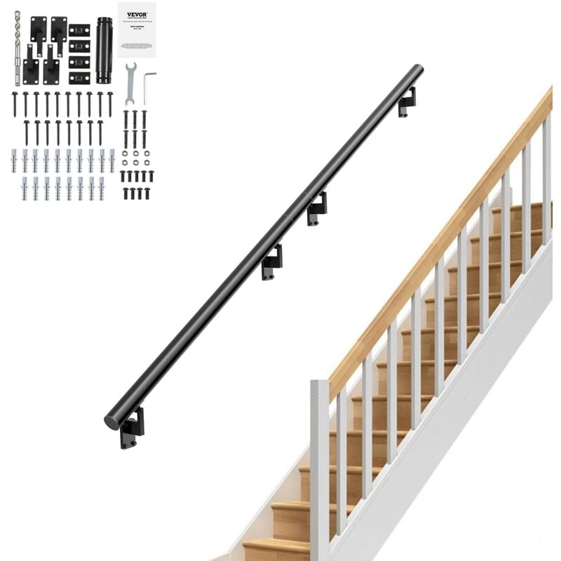 Vevor Main Courante pour Escalier 366 cm Rampe Escalier Murale Interieur Barre Appui en Alliage deAluminium Epais avec Kit deInstallation Capacite de