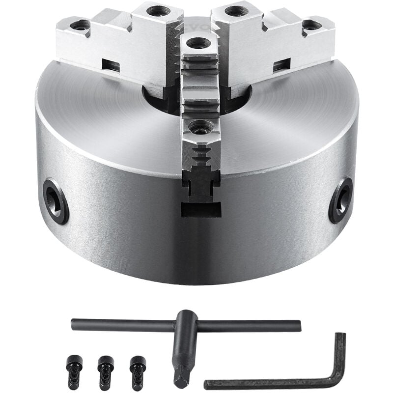 Vevor Mandrin de Tour a 3 Machoires 200 mm Mandrin de Tour a 3 Mors Plage de Serrage 4-200 mm Mandrin de Tournage a Bois a Centrage Automatique Cle