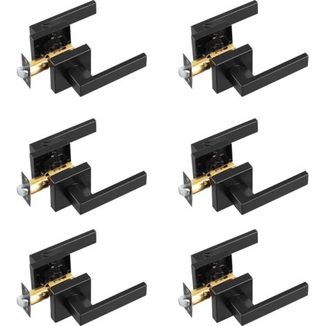 VEVOR Maniglia per Porta di Passaggio, 6 Pezzi, Leva per Porta Nera Opaca Reversibile Destra Sinistra con Serratura Senza Chiave, Rotazione di 45° per lApertura, Interno Quadrato Universale