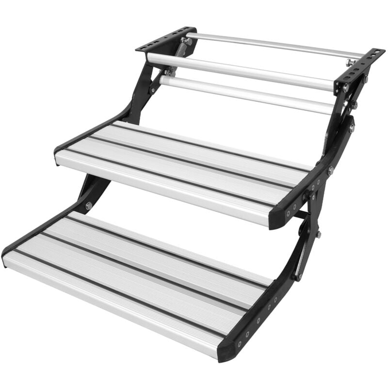 VEVOR Marchepieds pour Camping-cars 2 Marches, Escabeau de Caravane Retractable Pliable, Charge 199,58 kg, en Alu et Acier Epaissi, Antiderapant pour
