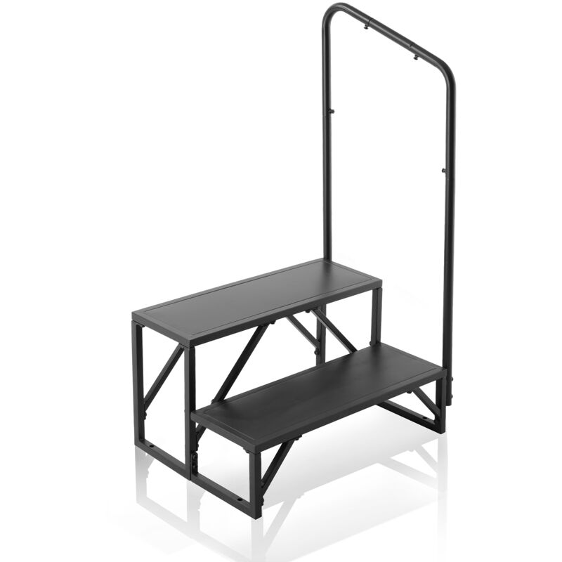 VEVOR Marches pour camping-car, escaliers pour camping-car en 2 marches, capacite de charge de 440 lb, acier au carbone epaissi, avec main courante,