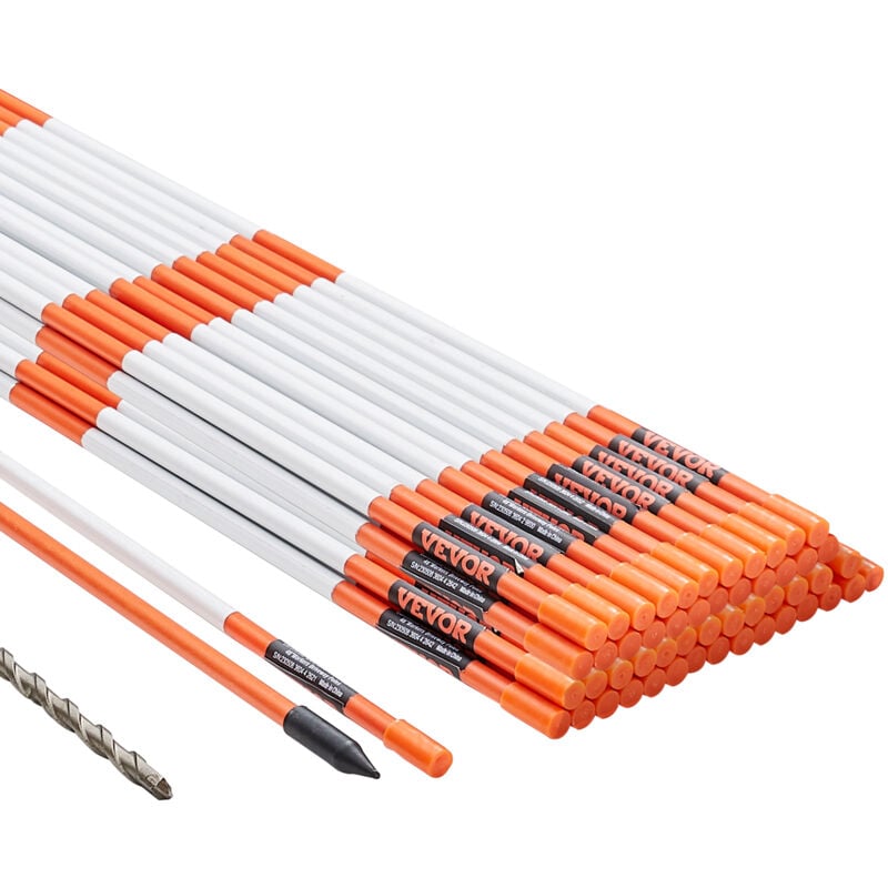 Vevor Marqueurs deAllee Lot de 50 Piquets a Neige Fibre de Verre Orange 0,78x121,5 cm Grande Visibilite Bande Reflechissante Foret Acier
