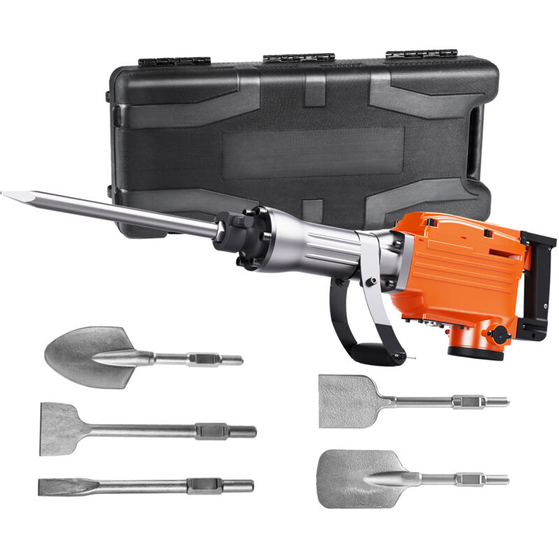 VEVOR Marteau De Démolition 2200W 1350BPM Marteau Perforateur Avec 6 Burins Remplaçables