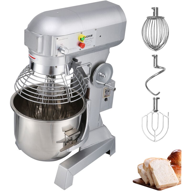 Vevor Melangeur de Patisserie Professionnel Melangeur 750W a 3Vitesses Commercial Robot de Cuisine en Acier 20L avec Tige de Melangeur de Protection