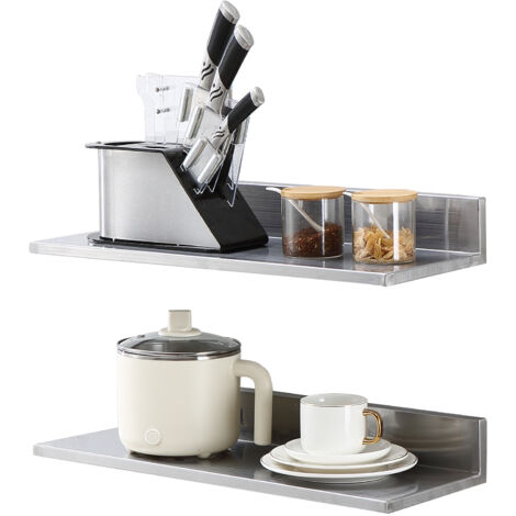 VEVOR Mensola da Parete a Forma di L 2 Pezzi Acciaio Inox 610 x 218 x 85mm Scaffale Murale per Cucina Capacita Carico Max. 20kg, Mensola da Parete Portaoggetti Portaspezie in Acciaio Inox per Cucina