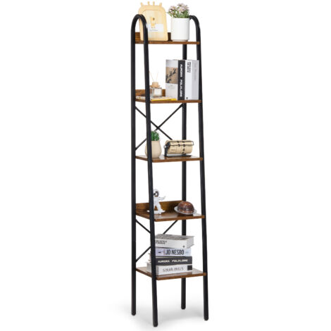 VEVOR Metal Bookshelf, 5-Tier Industrial Bookshelf, Tall Narrow Rustic Vintage Storage Bookcase with Open Shelves, Freestanding Display Shelving Unit Storage Rack, for Living room, Bedroom & Office