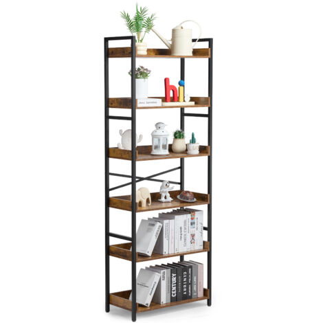 VEVOR Metal Bookshelf, 6-Tier Industrial Bookshelf, Tall Wide Rustic Vintage Storage Bookcase with Open Shelves, Freestanding Display Shelving Unit Storage Rack, for Living room, Bedroom & Office