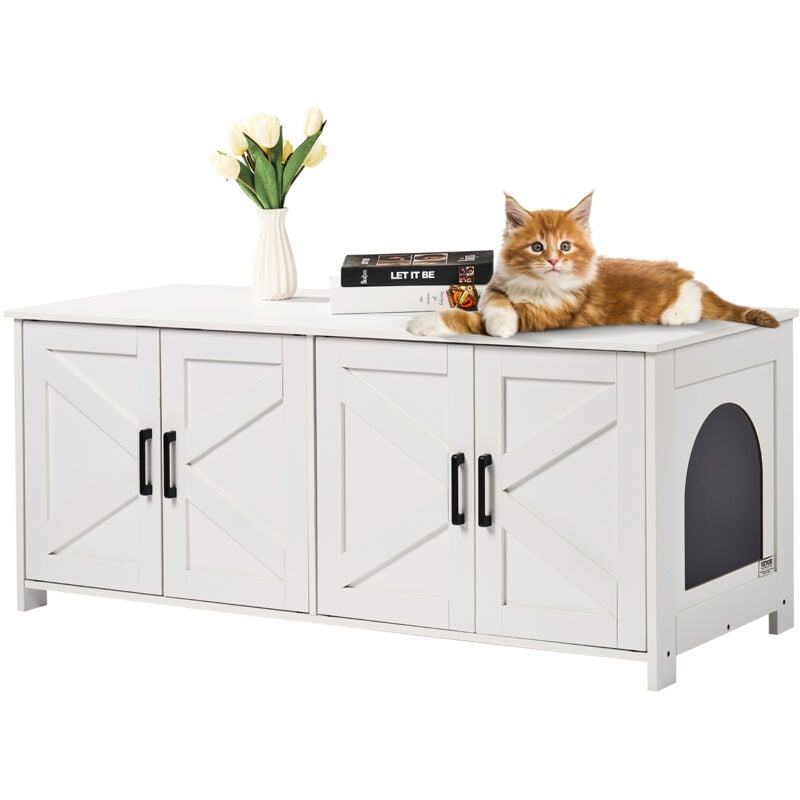 Vevor - Meuble Cache Bac a Litiere pour 2 Chats, Maison de Toilette pour Chat avec Chambres Doubles, Armoire en Bois pour Cacher la Plupart des Bacs