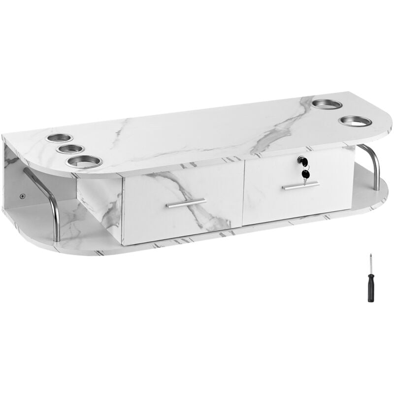 Mophorn - vevor Meuble de salon de coiffure murale, table de barbier avec 5 supports pour seche-cheveux, 2 tiroirs (un verrouillable), equipement de