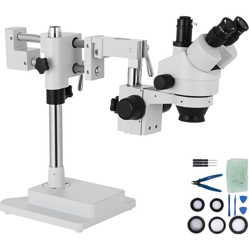 VEVOR Microscope Stereo 3.5X-90X Simul Focal Trinoculaire Zoom 360 Degres Rotatif Trinoculaire Stereo Microscope Double Bras Stand Laboratoire
