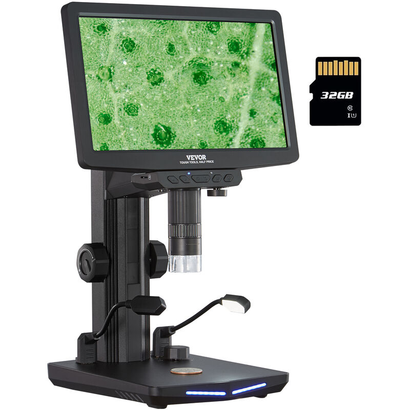 Image of Microscopio Digitale Endoscopio usb hdmi Ingrandimento 10X-1300X con Schermo 10,1 Pollici 8 Funzioni Foto Video led Compatibile, Microscopio da Banco