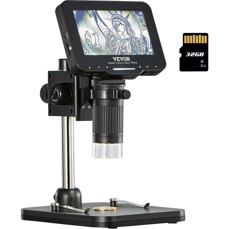 Image of Vevor - Microscopio Digitale Endoscopio usb hdmi Ingrandimento 50X-1000X Schermo 4,3 Pollici Funzioni Foto Video Messa a Fuoco Manuale 0-50mm,