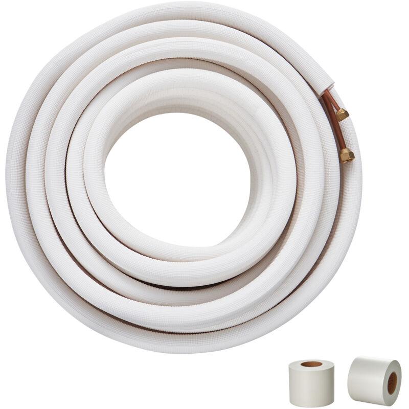 VEVOR 15240mm Mini Split Line Set, 6.4 & 9.5mm O.D Copper Pipes Tubing and Triple-Layer Insulation, for Mini Split Air Conditioning Refrigerant or Heating Pump Equipment & HVAC with Wrapping Strips.