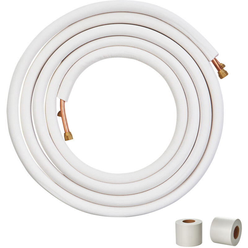 VEVOR 7620mm Mini Split Line Set, 6.4 & 9.5mm O.D Copper Pipes Tubing and Triple-Layer Insulation, for Mini Split Air Conditioning Refrigerant or Heating Pump Equipment & HVAC with Wrapping Strips.