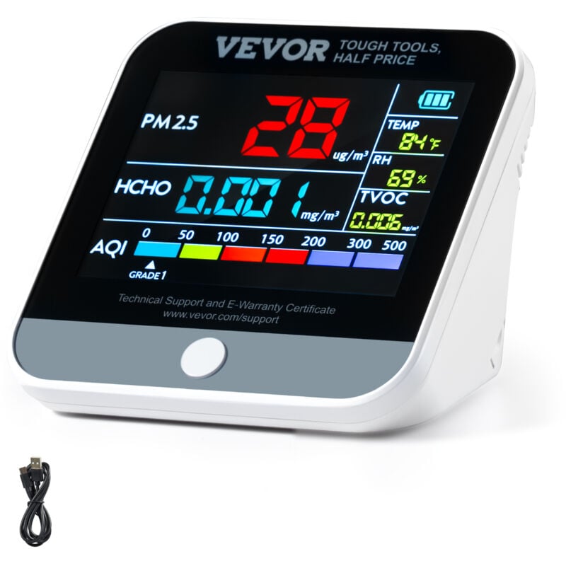 Mini moniteur de qualite air 8en1, detecteur de particules professionnel PM2,5 PM10 PM1,0, formaldehyde, temperature, humidite, testeur tvoc aqi avec