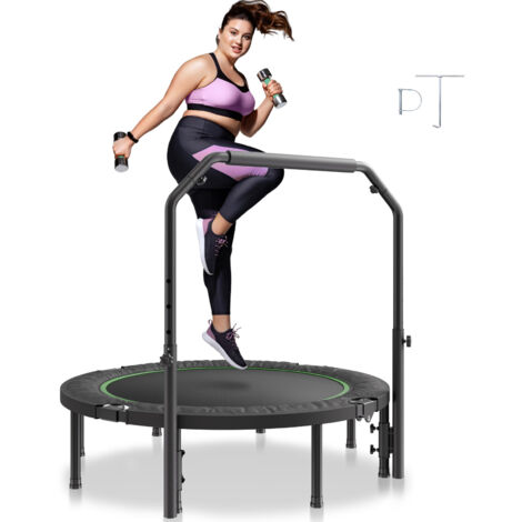 VEVOR Mini Trampolino Pieghevole Fitness Rimbalzo 1315 mm Trampolino da Allenamento Resiliente 205 kg Trampolino Sportivo Rimbalzante, Maniglia Regolabile in Altezza a 4 Livelli 40 Molle, Nero e Verde