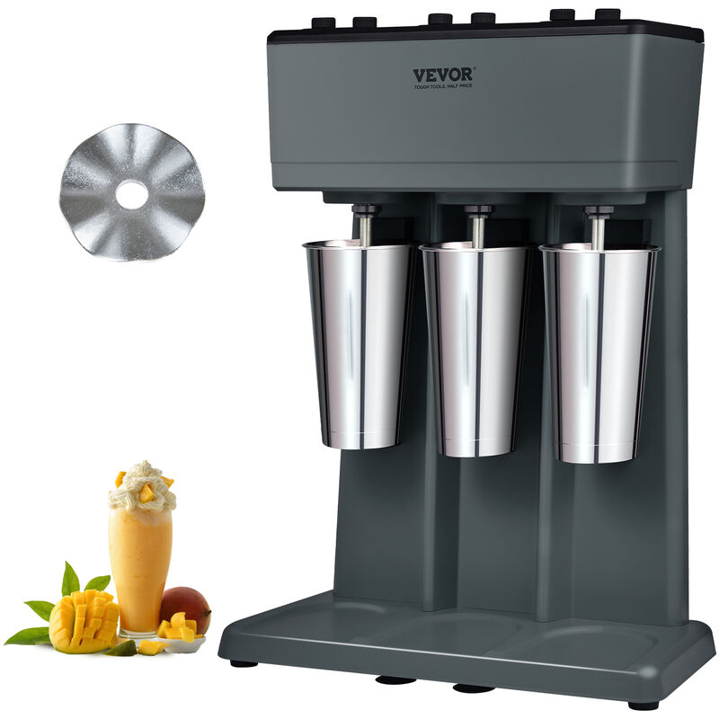 Vevor Mixeur Electrique pour Milkshakes 3 Tetes Machine a Milkshake 750 W 3 Vitesses 15000/18000/21000 tr/min 3 Gobelets en Inox 820 mL pour la