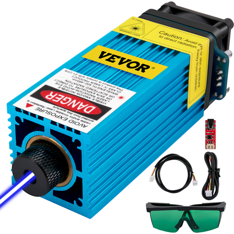 VEVOR Module Laser CNC 15 W Tete Laser Gravure 450 nm 12 V 5A PWM/TTL Interface Laser 2 Broches Mode Spot par Point Distance de Travail 20-50 mm pour