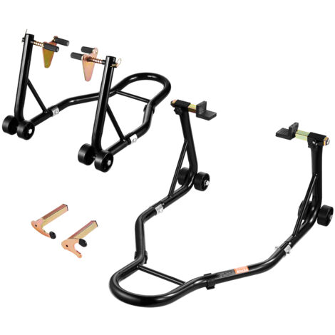 VEVOR Motorcycle Stand Lift, 1100lbs Capacity Front Rear Combo Stand Lift, Front Wheel Dual-Fork Stand, Rear U+L Fork Swingarm Spool Stand, for Most Yamaha Honda Kawasaki Suzuki Motorcycles, Black