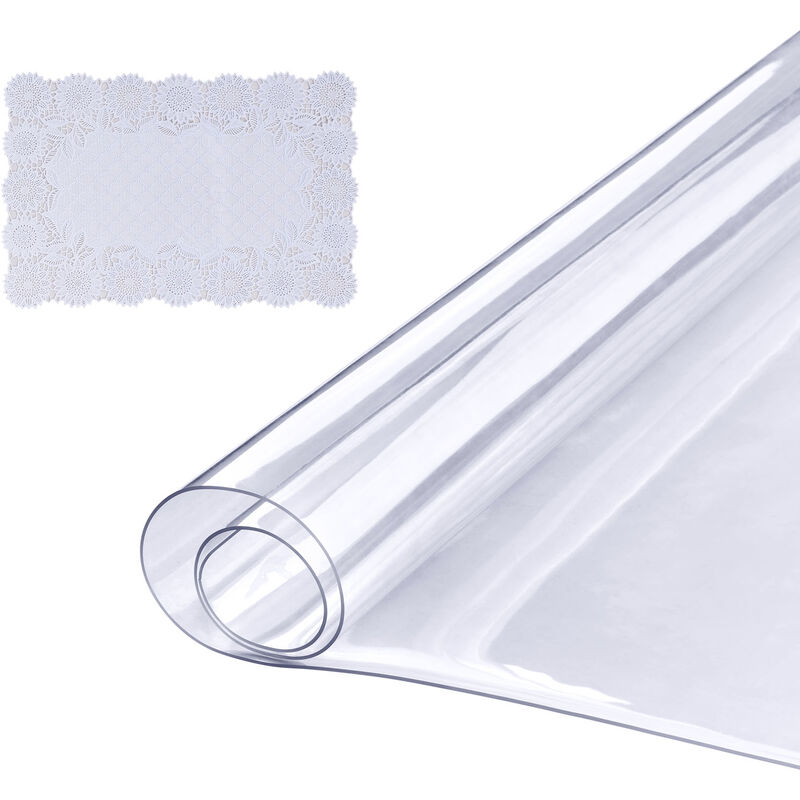Vevor Nappe Rectangle Transparente 61,3x92,2 cm Film de Table Transparent en pvc Epaisseur 1,5 mm avec Coins Arrondis Decouper sur Mesure avec Nappe