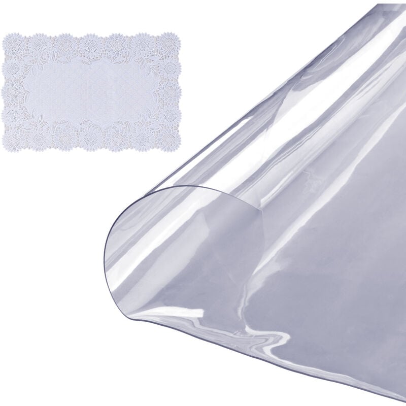 Vevor Nappe Ronde Transparente 123 cm Film de Table Transparent en pvc Epaisseur 1,5 mm Impermeable Decouper sur Mesure avec Nappe en Tissu 45x30 cm