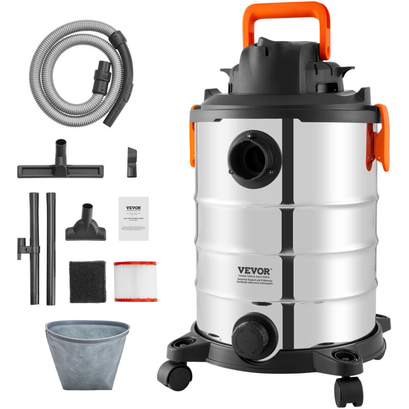 Vevor Nass-/trockensauger, 30 L, 6 Ps, edelstahl-staubsauger Mit Effizienter Saug- Und Gebläseleistung, düse, rollen, tragbarer Werkstattsauger Mit