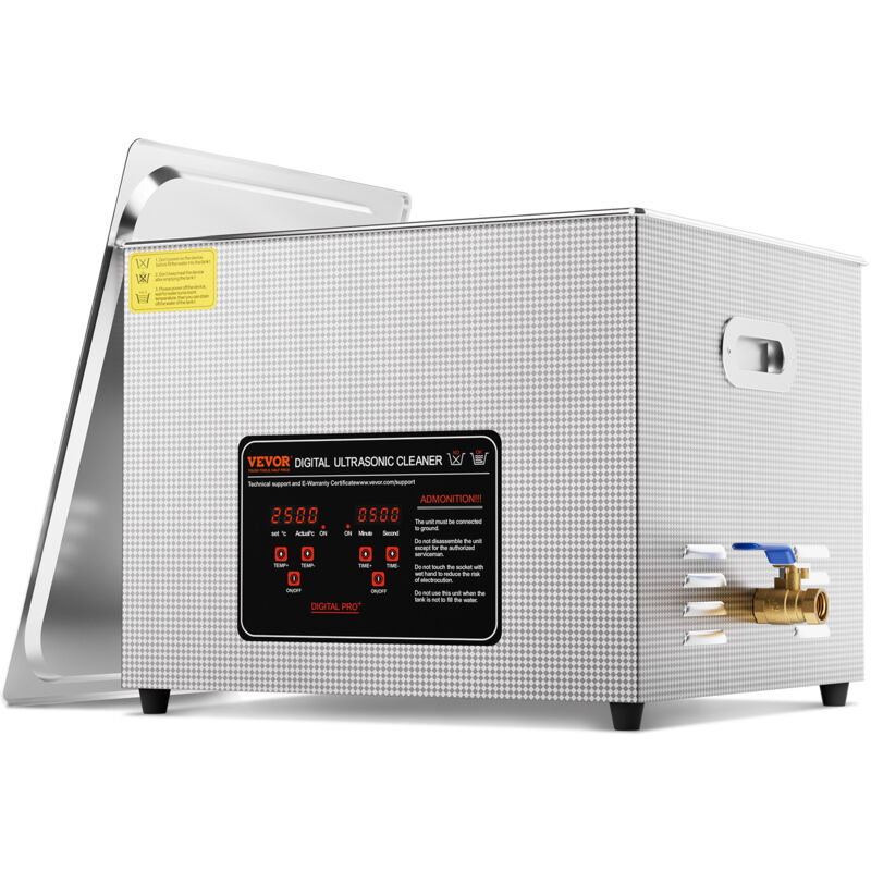 VEVOR Ultraschallreiniger 15 L professionelle 360 W Reinigungsmaschine mit Timer & Heizung, digitaler 40 kHz Ultraschallreiniger mit Korb für Uhrgläser Schmuckhalter Industrieteile Werkzeuge Silber