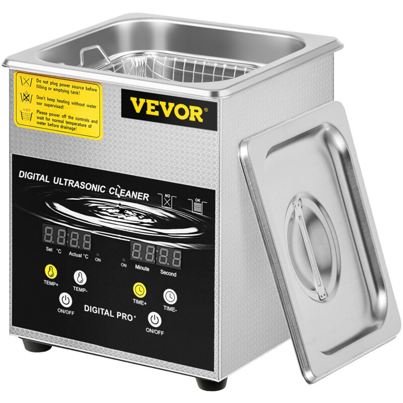 VEVOR 2 L Verbesserter Ultraschallreiniger (100 W Heizung, 60 W Ultraschall) Professioneller digitaler Labor-Ultraschall-Teilereiniger mit Heizungstimer für die Reinigung von Schmuck, Brillenteilen