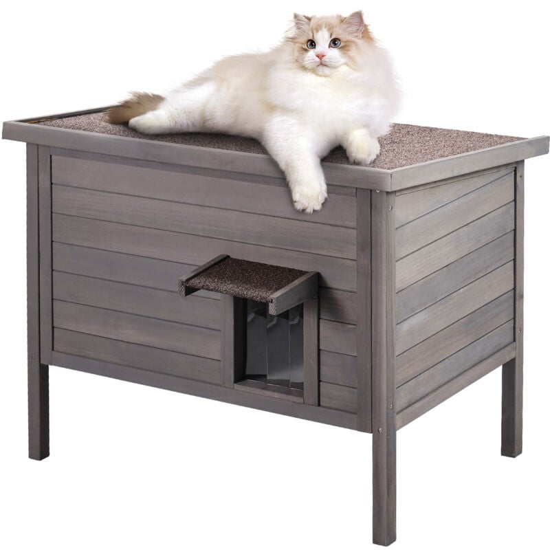 Vevor - Niche deexterieur resistante aux intemperies pour chats, abri en bois pour plusieurs chats, isolation en mousse, toit a charnieres, entrees