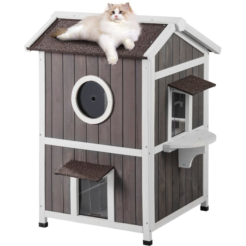 Vevor - Niche deexterieur resistante aux intemperies pour chats, abri spacieux en bois a deux niveaux pour chats sauvages, equipe deentrees, de