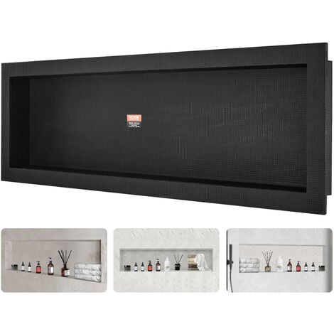 VEVOR Niche Encastrable Salle de Bain 127x40,64x10 cm Niche de Douche Murale Etagere Simple en Plastique XPS Coins Carres Protection Scellee Moderne pour Stockage de Savon Douche Salle de Bains, Noir