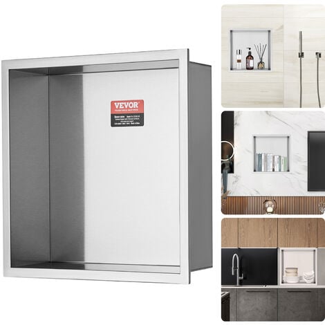 VEVOR Niche Encastrable Salle de Bain 33,02x33,02 cm Niche Douche Murale Double Etagere Acier Inoxydable 304 Scellee Etanche Facile a Nettoyer Moderne pour Stockage Savon Douche Salle de Bains, Argent