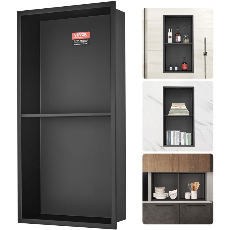 VEVOR Niche de Douche Encastrée 33,02x63,5cm Murale Double Étagère Acier Inoxydable 304
