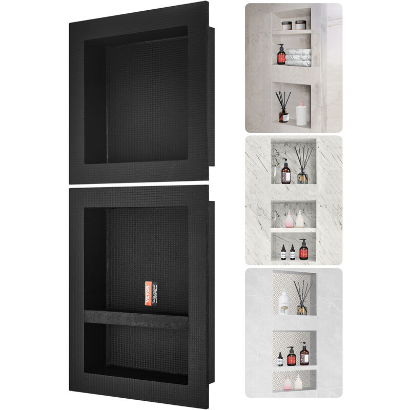 Vevor Niche Encastrable Salle de Bain 40,64x40,64 cm & 40,6x50,8 cm Niche Douche Murale Triple Etagere Plastique xps Coins Carres Protection Scellee