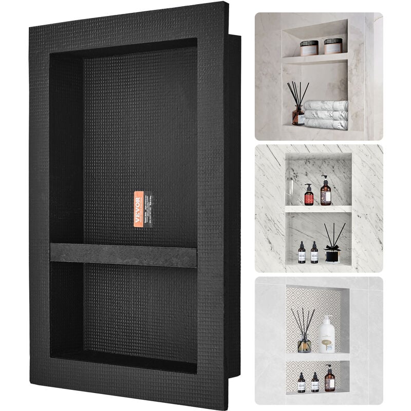 Vevor Niche Encastrable Salle de Bain 60,96x40,64x10 cm Niche Douche Murale Double Etagere en Plastique xps Coins Carres Protection Scellee Moderne