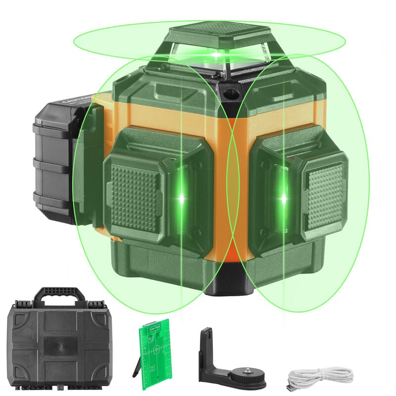 Vevor Niveau Laser 30 m Niveau Laser 360° x 3 Ligne Croisee Verte Mode Autonivelant Manuel Longueur deOnde Laser 520 nm ± 10 nm Precision de 0,28 cm